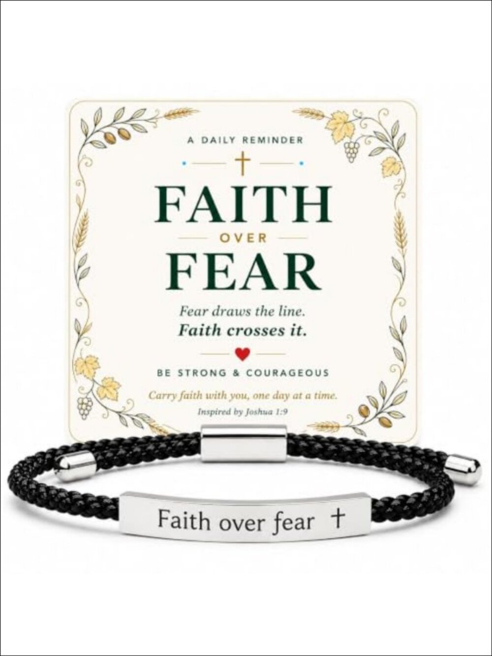 Faith Over Fear Beaded Message Bracelet Christian Inspirational Women